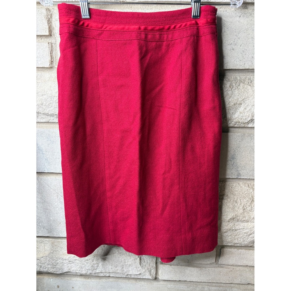 White House Black Market Red Textured Crepe Flounce Pencil Skirt Size 2 RN 11145